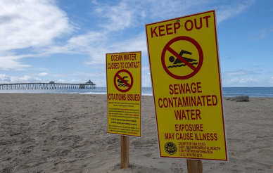 water pollution signs at shoreline